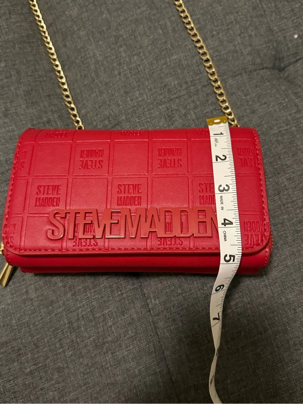 Steve Madden Red Logo Embossed Crossbody with Gold Chain